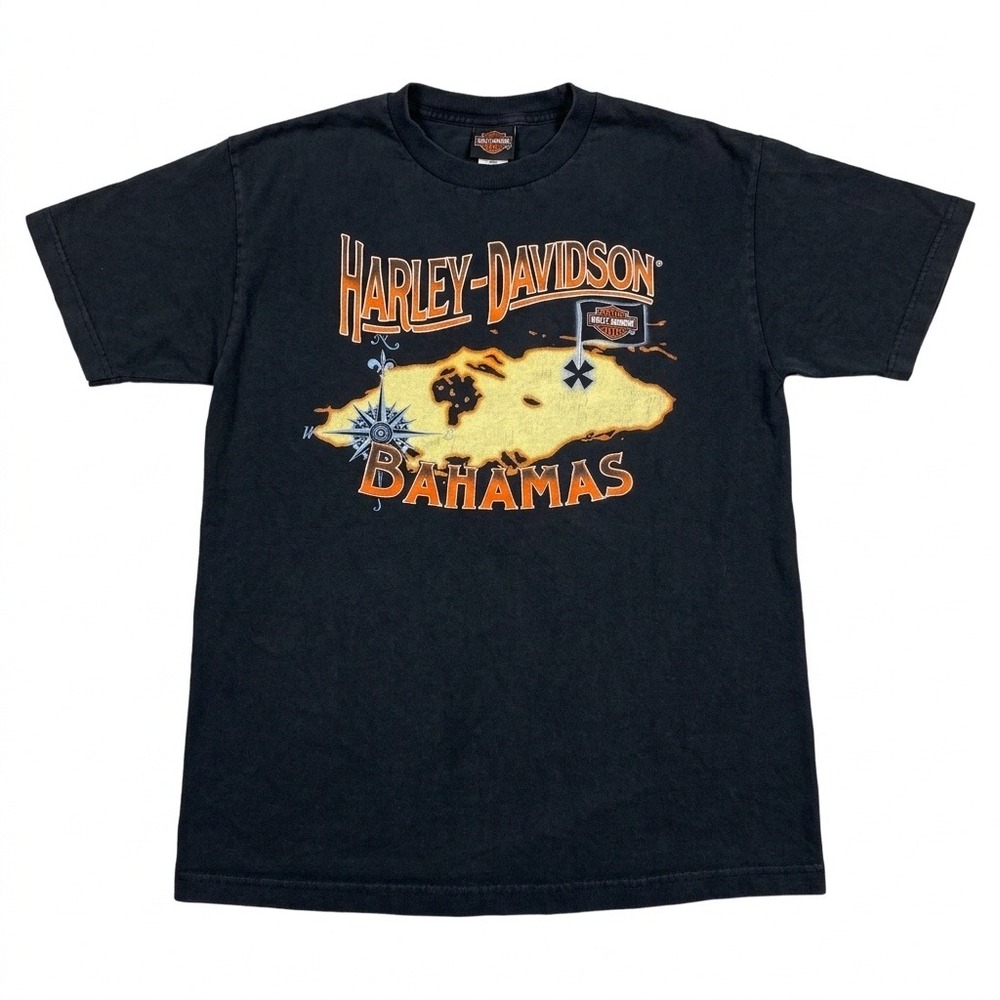 VTG Harley-Davidson Bahamas T-Shirt Men's L Great Dane Productions Graphic Black